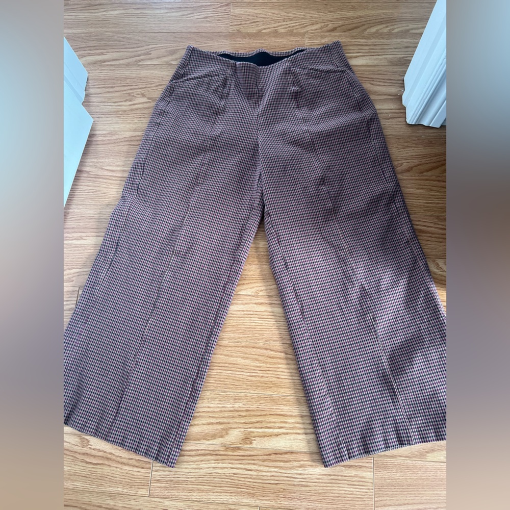 Old Navy Pixie Wide Leg Brown Check Plaid Dress Pants petite